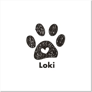 Loki name made of hand drawn paw prints Posters and Art